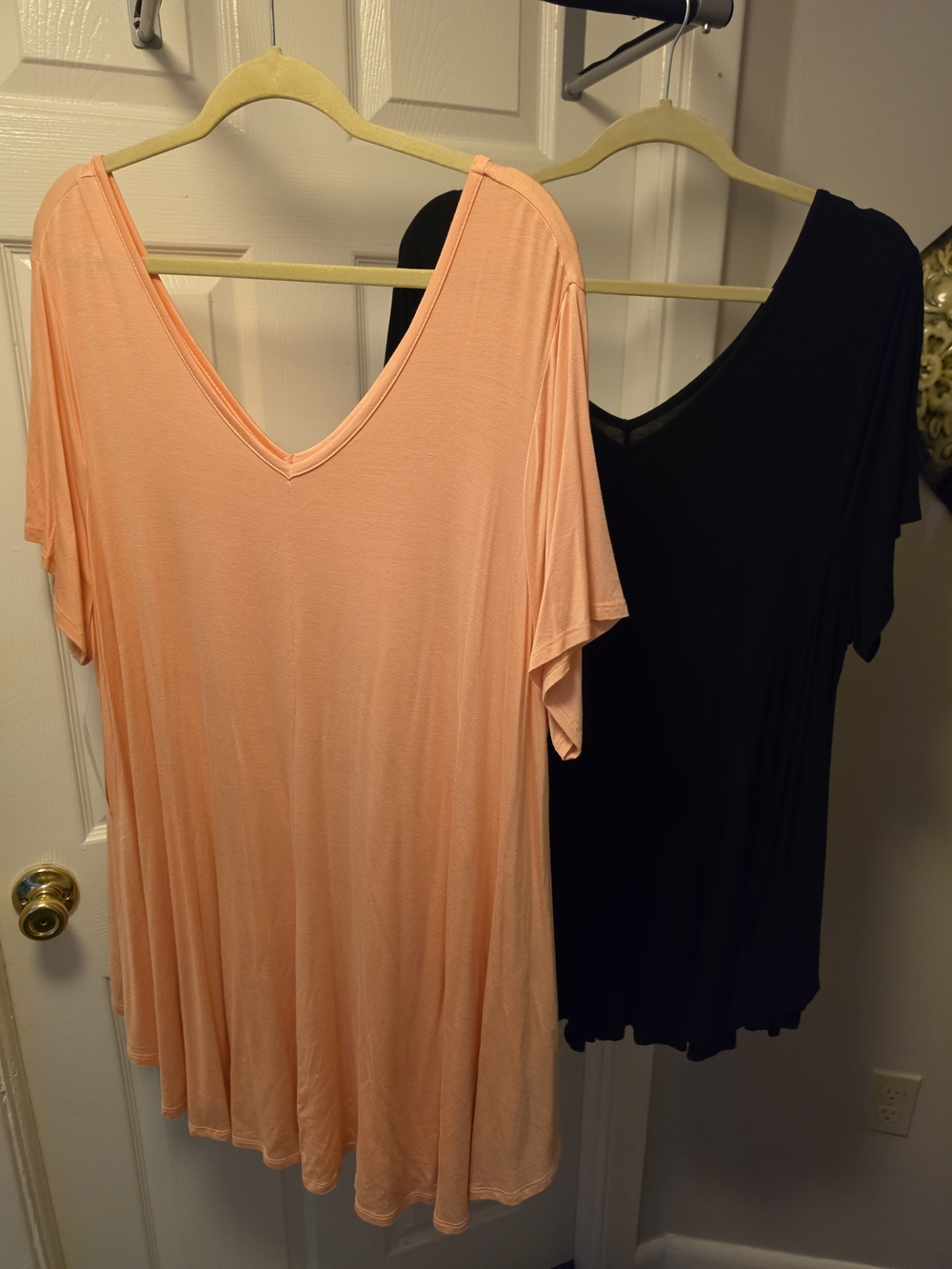 Roaman's Peach and Black V-Neck Swing Tunics